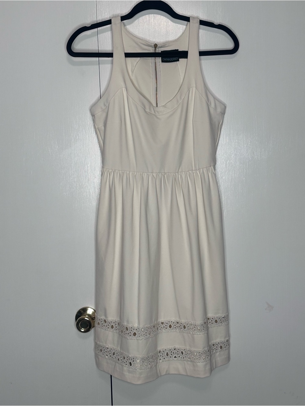 Cynthia Rowley Cream Eyelet-Trim Midi Dress